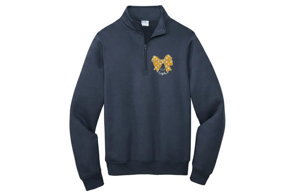 1/4 Zip Navy Sweatshirt with Embroidered Bow