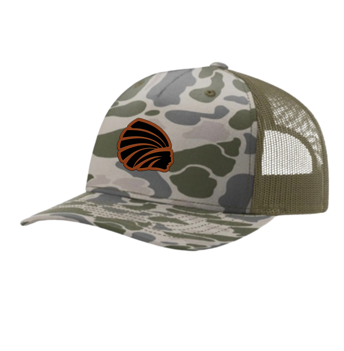Marsh Duck 5-panel trucker hat with Brown leatherette patch